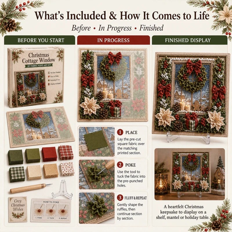 🎄3D Christmas Fabric Poke Art Kit – DIY Holiday Craft for Adults & Beginners