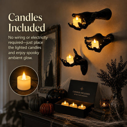 🎃 Creepy Reaching Hands Wall Decor with LED Candles – Instant Haunted Halloween Vibes 🕯️