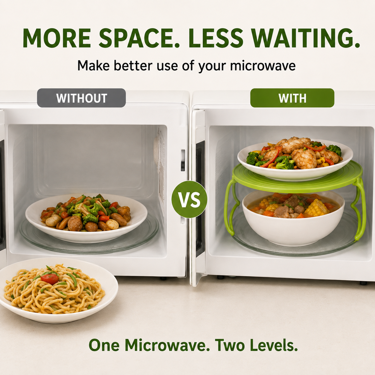 🍲 Foldable Double-Decker Microwave Rack – 2-Level Meal Heating Stand ✨