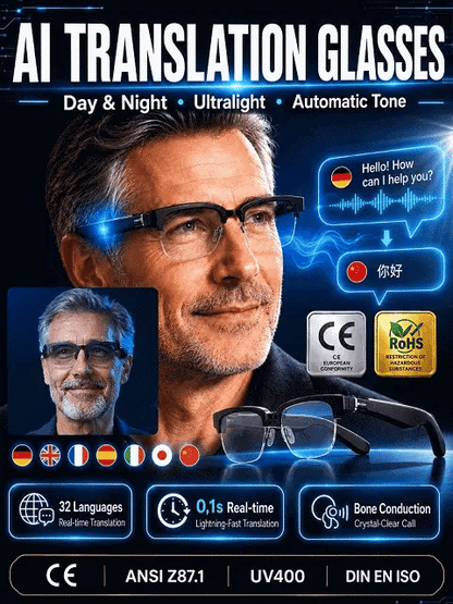 🔥Smart Zoom Color-Changing Solar Real-Time AI Translation Glasses👀