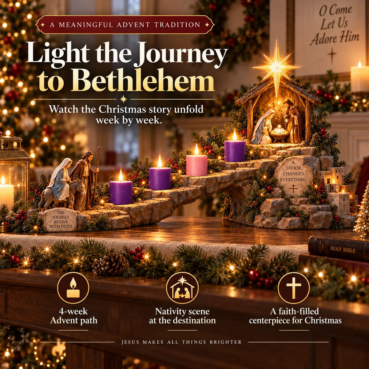 ✨✝️ Journey to Bethlehem Lighted Advent Nativity – A Meaningful Christmas Tradition 🌟