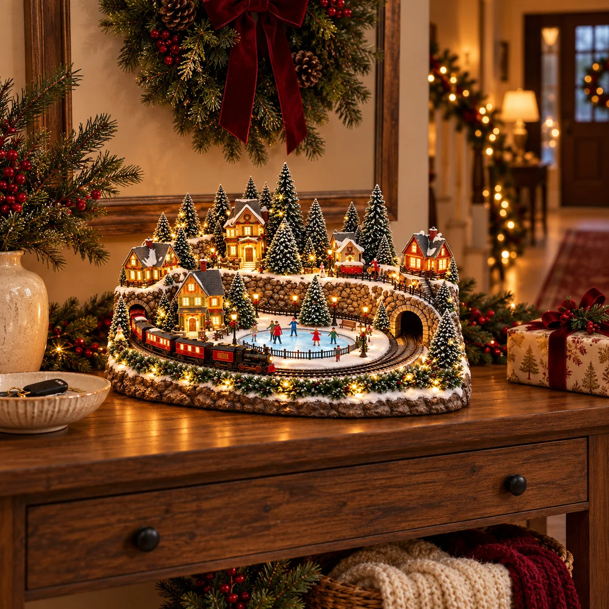 Christmas village entryway display