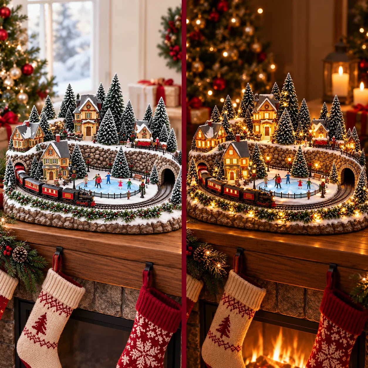 Christmas village day and night comparison