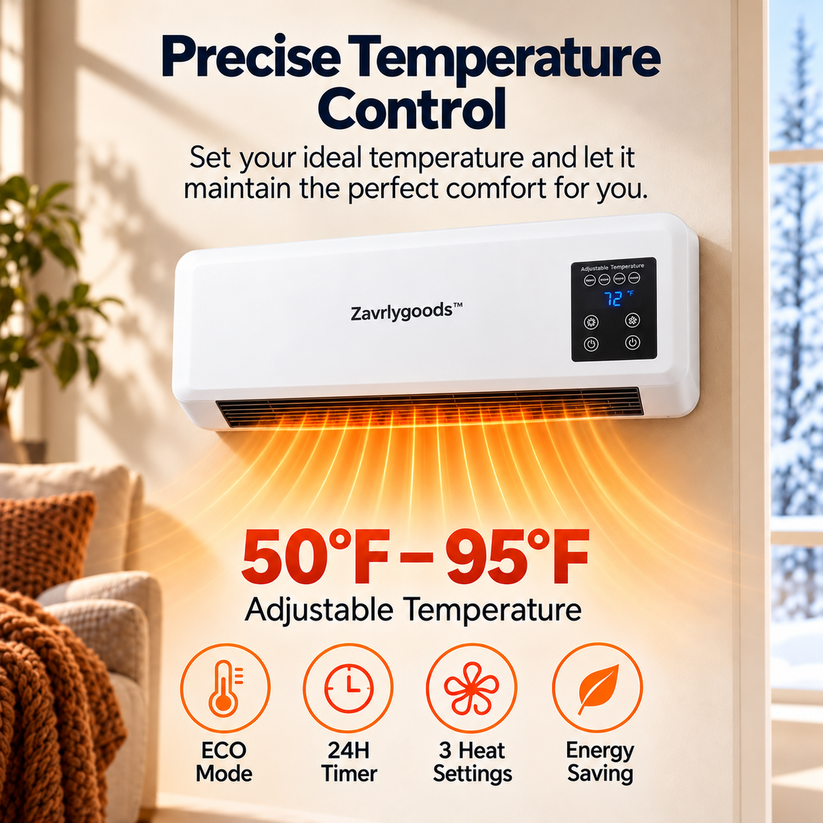 Black Friday Early Bird Deals-Wall-Mounted Space Heater with Thermostat and Remote Control