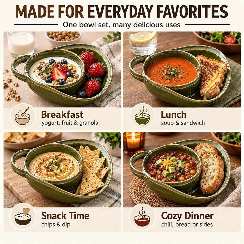 🍲✨ Rustic Reactive Glaze Ceramic Soup Bowls with Handles – Cozy Serveware