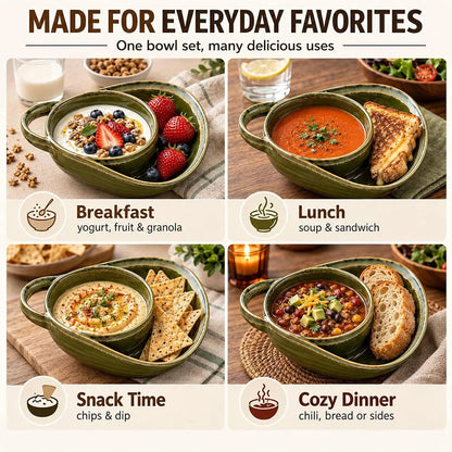 🍲✨ Rustic Reactive Glaze Ceramic Soup Bowls with Handles – Cozy Serveware
