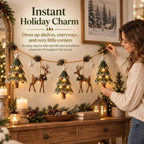🦌 Lighted Woodland Christmas Garland