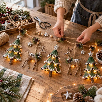 🦌 Lighted Woodland Christmas Garland
