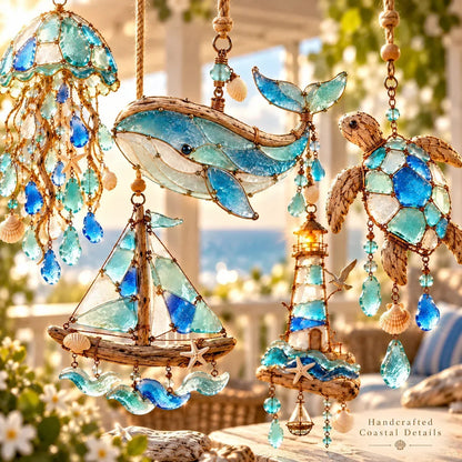 🌊✨ Sea Glass Coastal Charms – Handcrafted Ocean Suncatcher Hanging Ornament Collection