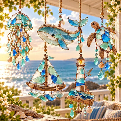 🌊 Sea Glass Coastal Charm Collection - Sun-Catching Hanging Decor 🐚
