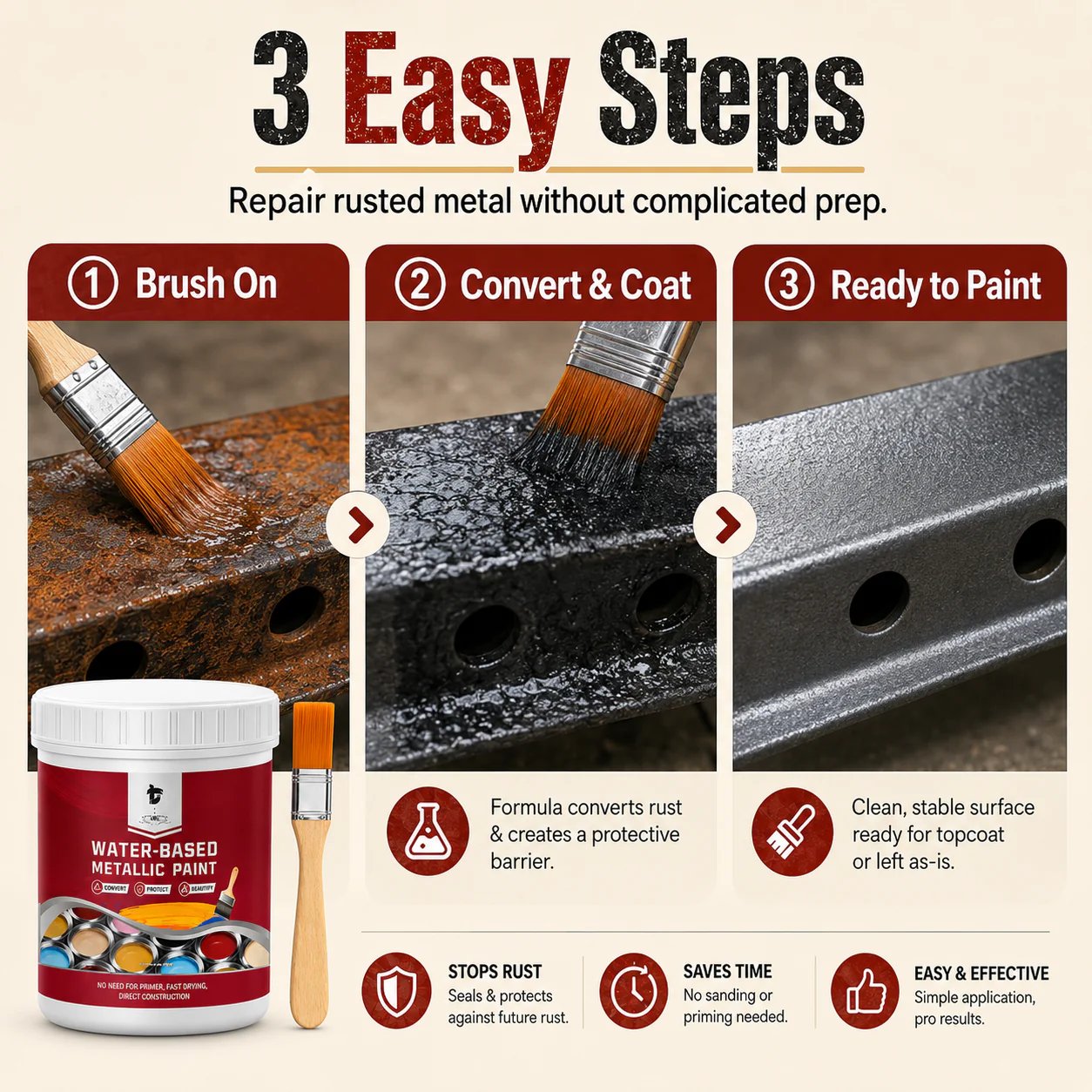💥 50% OFF TODAY❗🛡️ Water-Based Rust Converter Paint for Metal | Brush-On Protective Coating