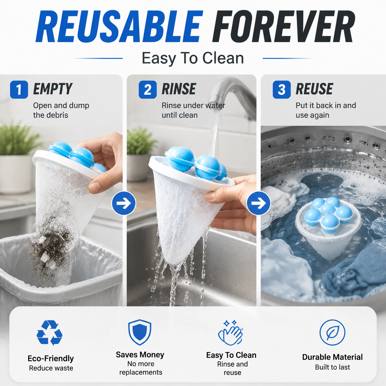 🐾 3-Pack Floating Pet Hair Laundry Filter Bags | Reusable Lint Catcher