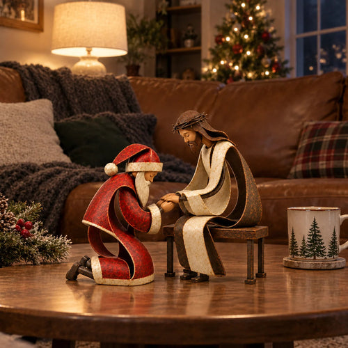 ✝️🎅Santa Kneeling Before Jesus Christmas Figurines