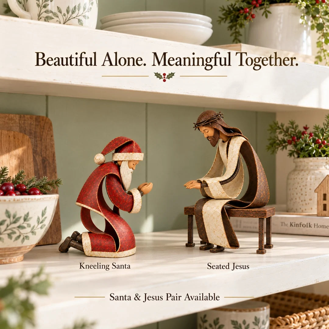 ✝️🎅Santa Kneeling Before Jesus Christmas Figurines
