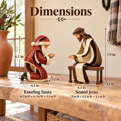 ✝️🎅Santa Kneeling Before Jesus Christmas Figurines
