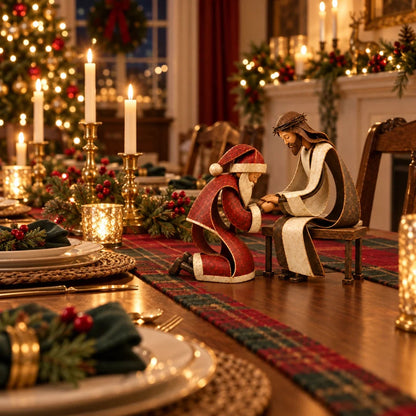 ✝️🎅Santa Kneeling Before Jesus Christmas Figurines