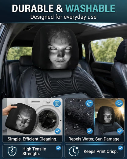 “Scary Face” Headrest Cover, Spooky-Style Stretchable Headrest Protector