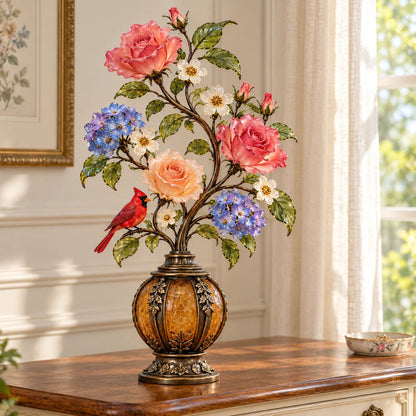 🌹✨ Eternal Bloom – Vintage Rose & Cardinal Table Lamp