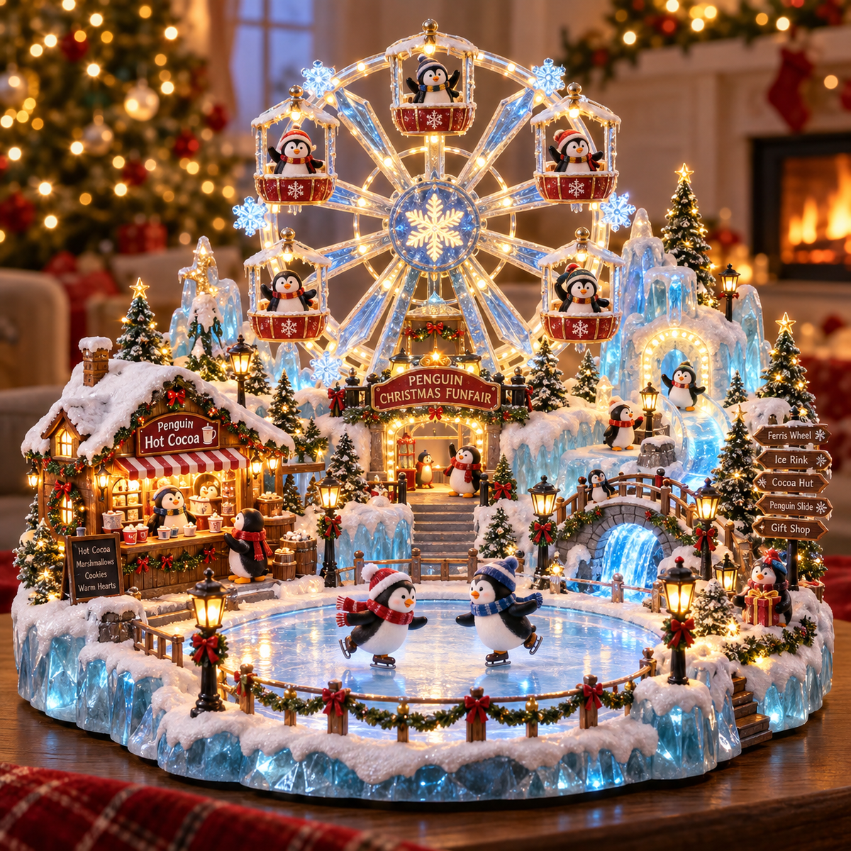 🔥Last Day 50% OFF 🎡🐧 Penguin Christmas Funfair™ – Animated Lighted Holiday Village