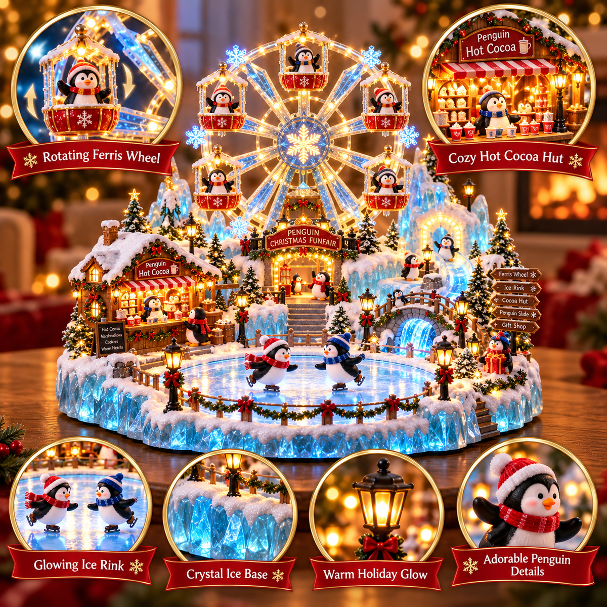 🔥Last Day 50% OFF 🎡🐧 Penguin Christmas Funfair™ – Animated Lighted Holiday Village