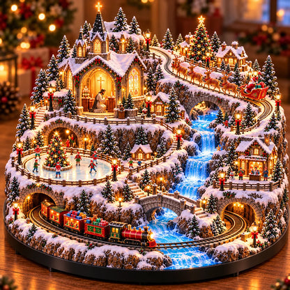 ✨ LAST DAY 49% OFF 🔥 Lighted Animated Christmas Village with Train, Reindeer Sleigh & Waterfall ✨