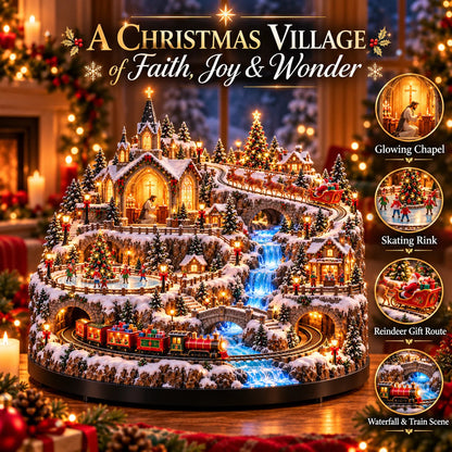 ✨ LAST DAY 49% OFF 🔥 Lighted Animated Christmas Village with Train, Reindeer Sleigh & Waterfall ✨