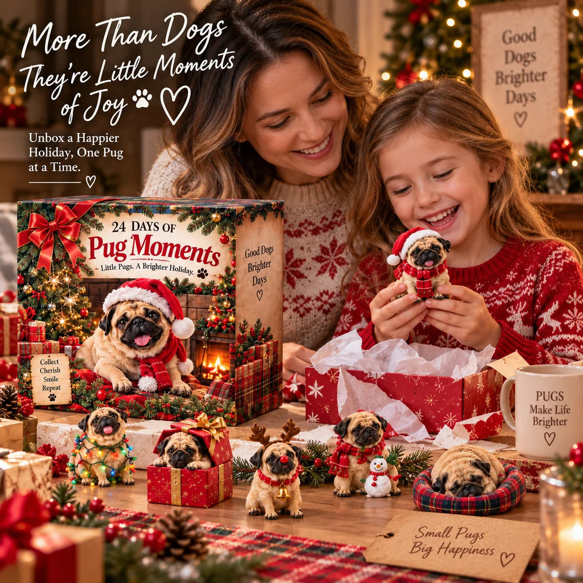🐾 24 Days of Pug Moments – 24 Unique Pug Collectible Figurines