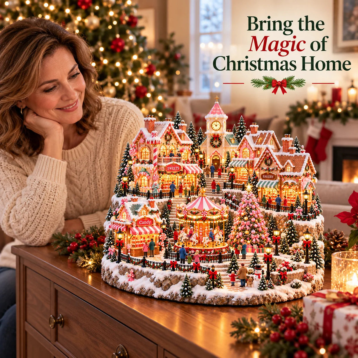 ✨ HOT SALE 49% OFF✨🎄'Candy-Bright' Christmas Market | Illuminated Miniature Christmas Town ✨