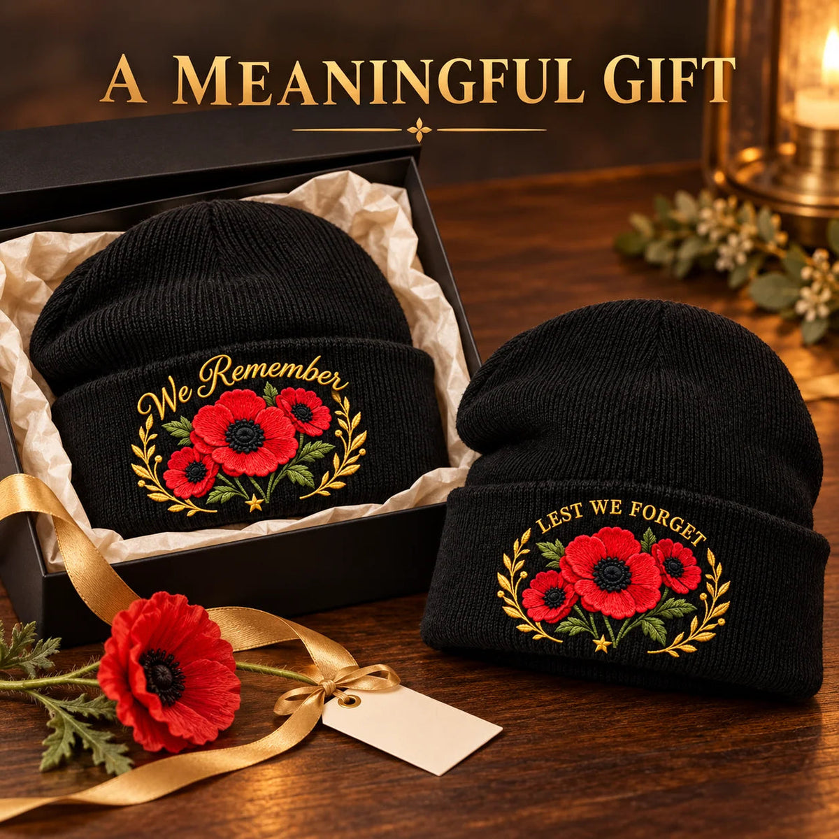 'Lest We Forget' Poppy Embroidered Beanie