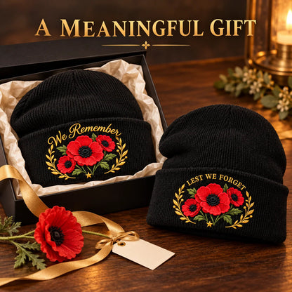 'Lest We Forget' Poppy Embroidered Beanie
