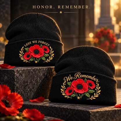 'Lest We Forget' Poppy Embroidered Beanie