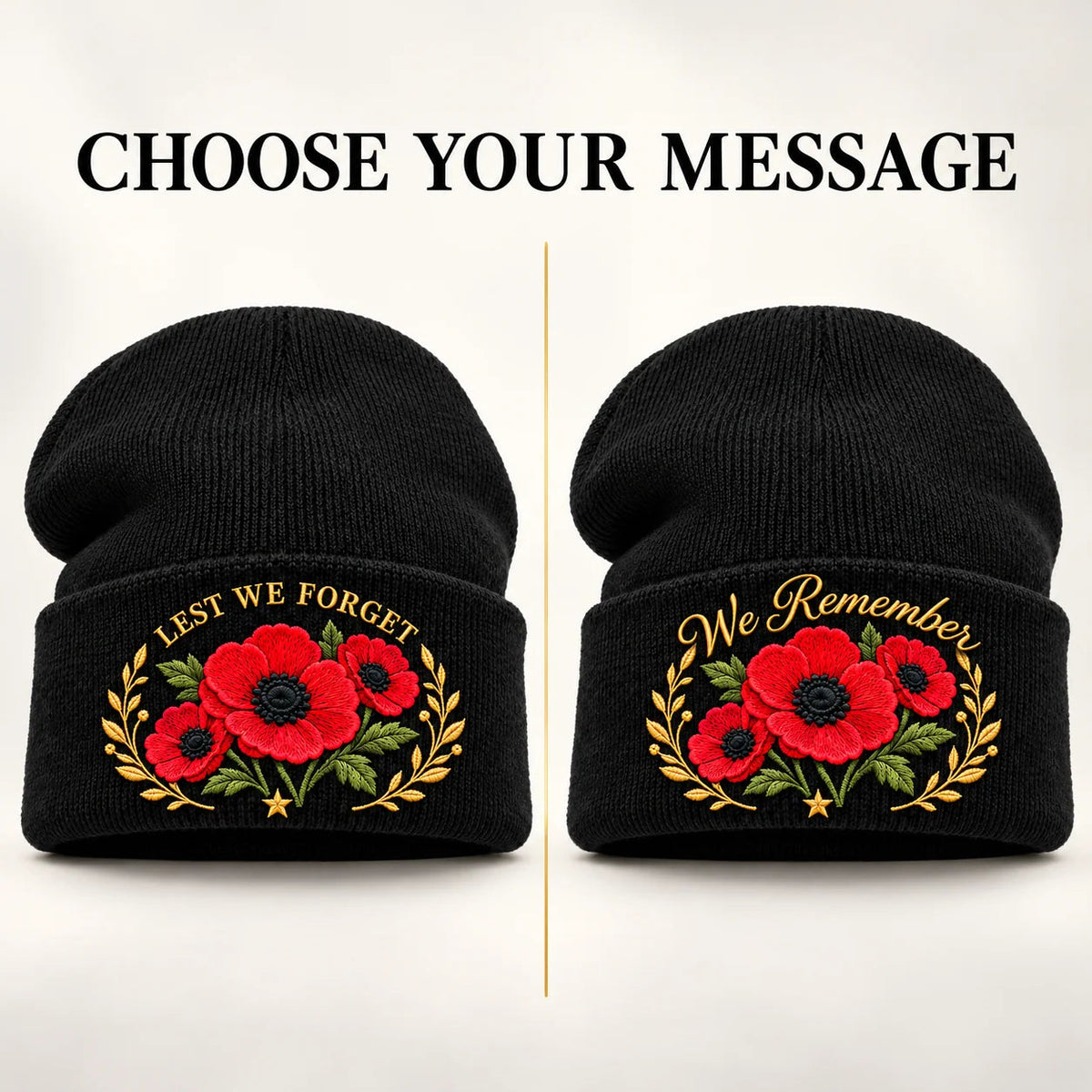 'Lest We Forget' Poppy Embroidered Beanie