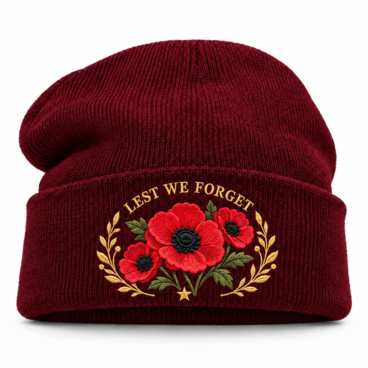 'Lest We Forget' Poppy Embroidered Beanie