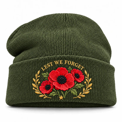 'Lest We Forget' Poppy Embroidered Beanie