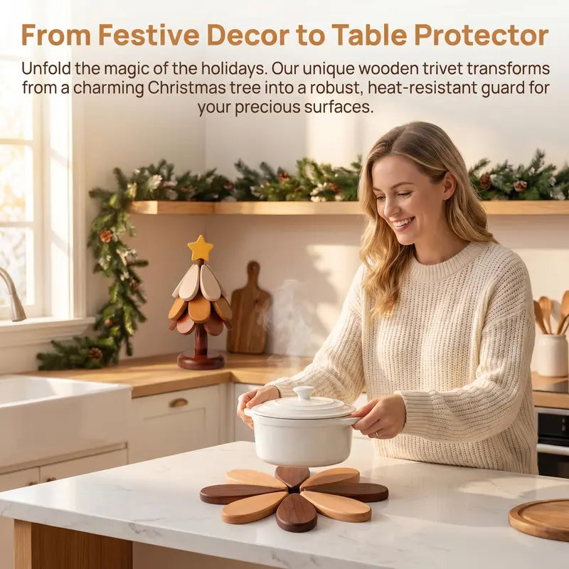 🎄 2-in-1 Wooden Christmas Tree Trivet | Festive Table Centerpiece