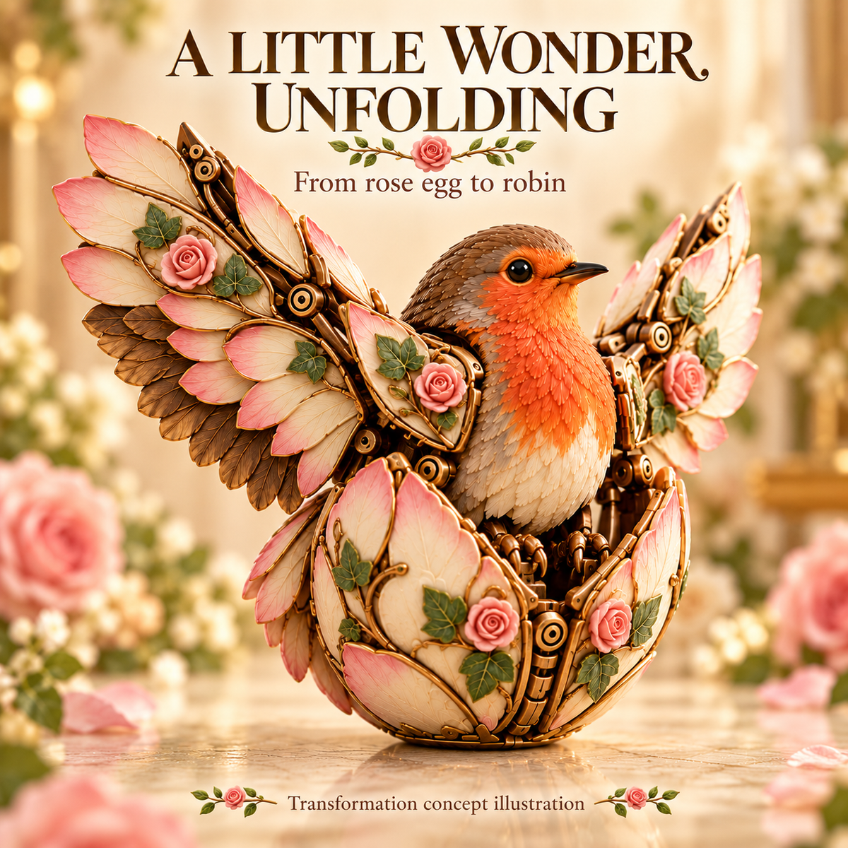 🌹 48% OFF Rose Egg Transforming Robin – 2-in-1 Botanical Mechanical Figure 🐦