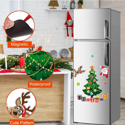 🎄 DIY Christmas Fridge Magnet Set – Build Your Own Holiday Tree with Santa, Reindeer & Snowman