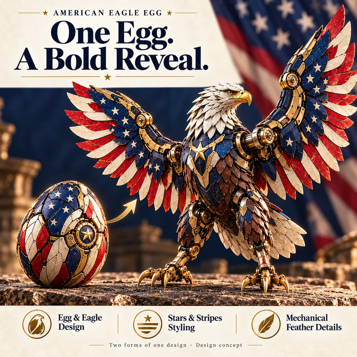 🔥🇺🇸 American Eagle Transforming Egg - Stars & Stripes Mechanical Figure 🦅