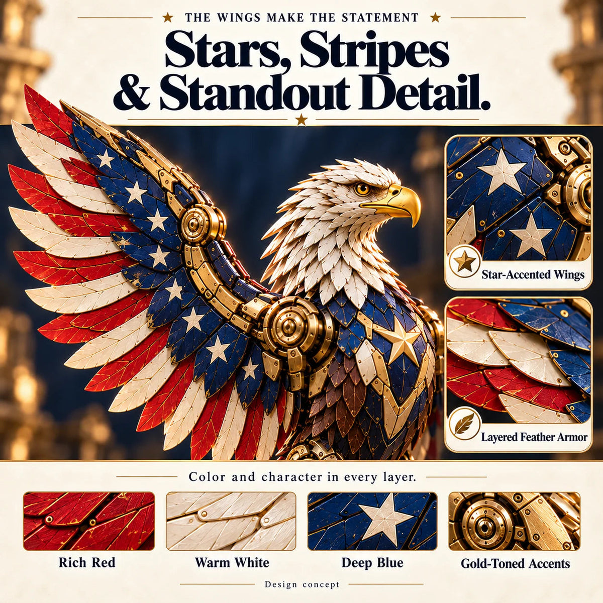 🔥🇺🇸 American Eagle Transforming Egg - Stars & Stripes Mechanical Figure 🦅