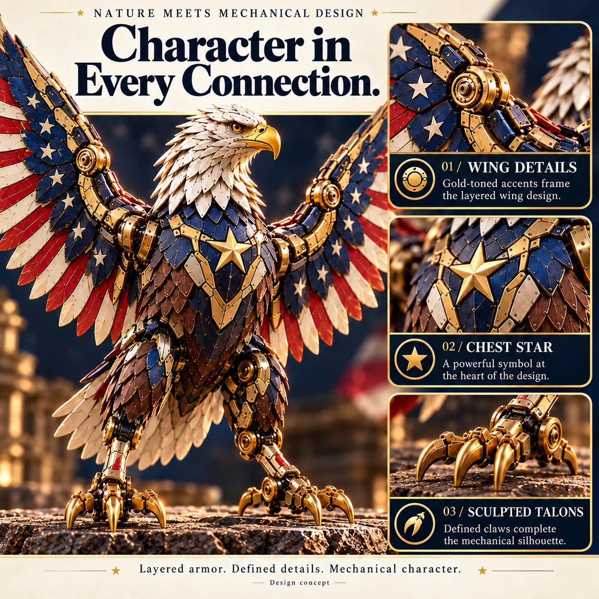 🔥🇺🇸 American Eagle Transforming Egg - Stars & Stripes Mechanical Figure 🦅