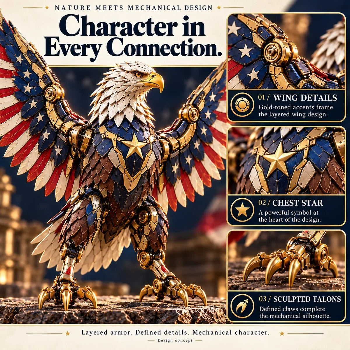 🔥last Day 49% Off -🦅 American Eagle Transforming Egg – Stars & Stripes Mechanical Figure With Bold Wing Details