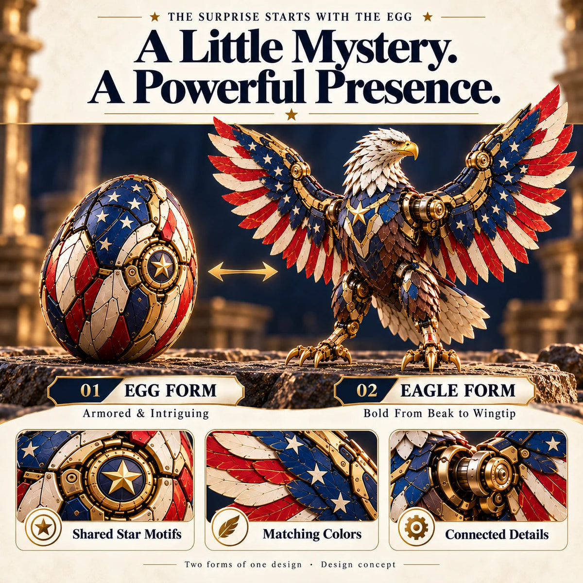 🔥🇺🇸 American Eagle Transforming Egg - Stars & Stripes Mechanical Figure 🦅