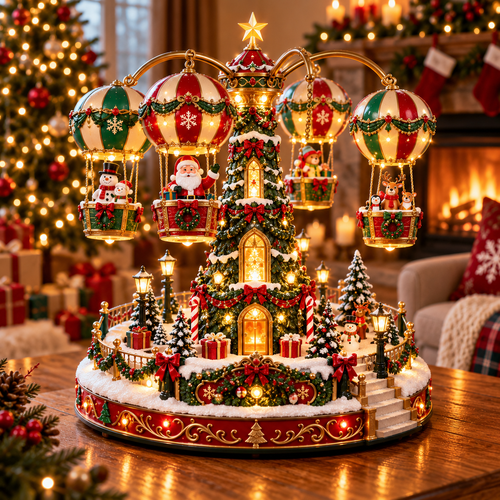 🎁 Perfect Christmas Gift! 🎅 Light-up Christmas Hot Air Balloon Carousel Decoration 🎈