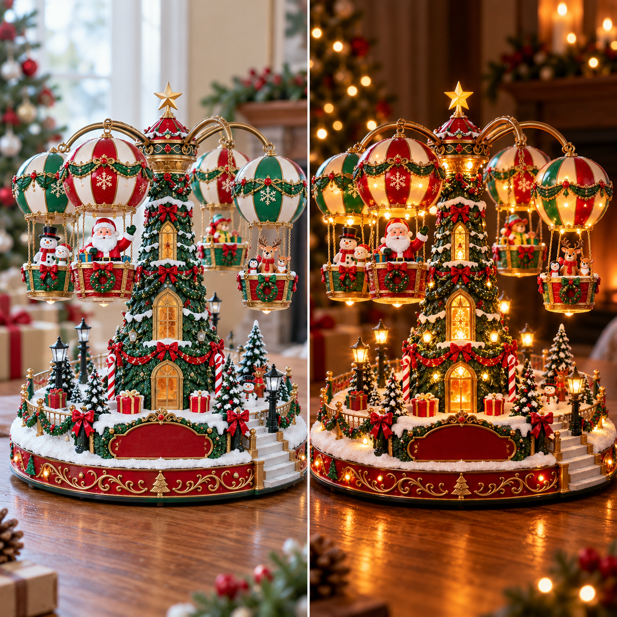 🎁 Perfect Christmas Gift! 🎅 Light-up Christmas Hot Air Balloon Carousel Decoration 🎈