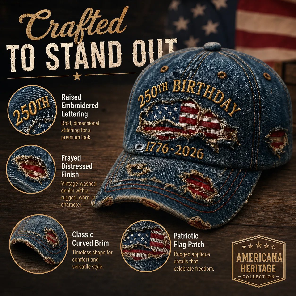 🧢🇺🇸 Handmade Veteran America 250th Anniversary Cap 🦅
