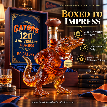 🐊 Gators 120th Anniversary Whiskey Decanter – Football Mascot Collectible 🏈