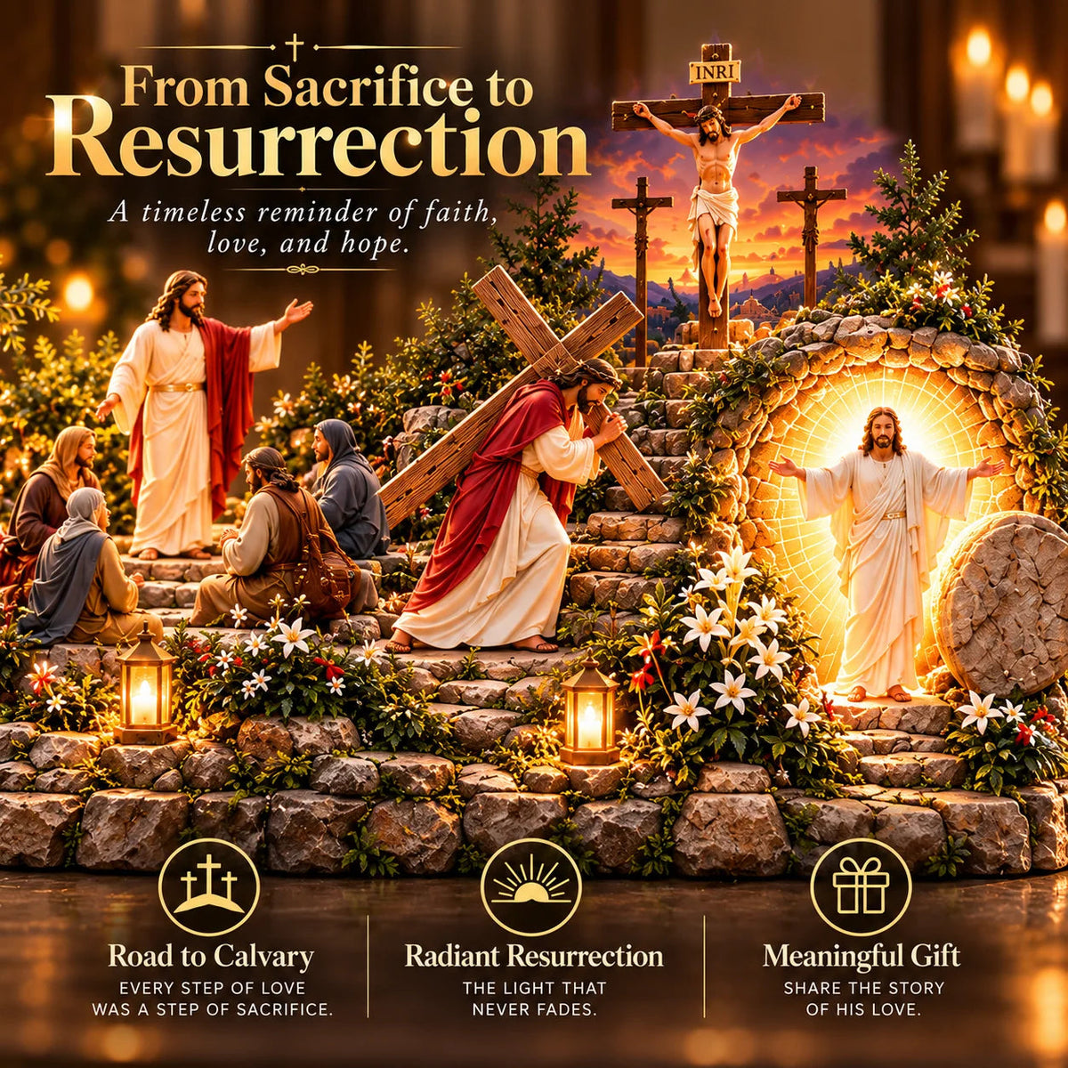✝️✨ The Journey of Jesus™ – Lighted 3D Biblical Story Centerpiece | Six Sacred Moments of Faith