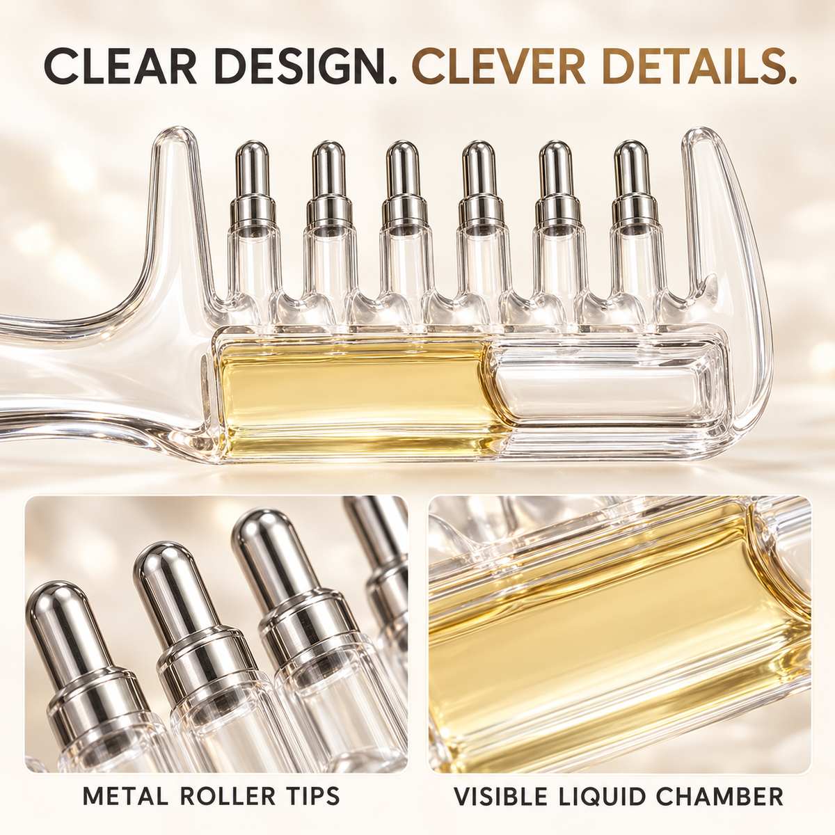 💧 2-in-1 Scalp Serum Applicator Comb – Refillable Root Applicator with Roller Massage