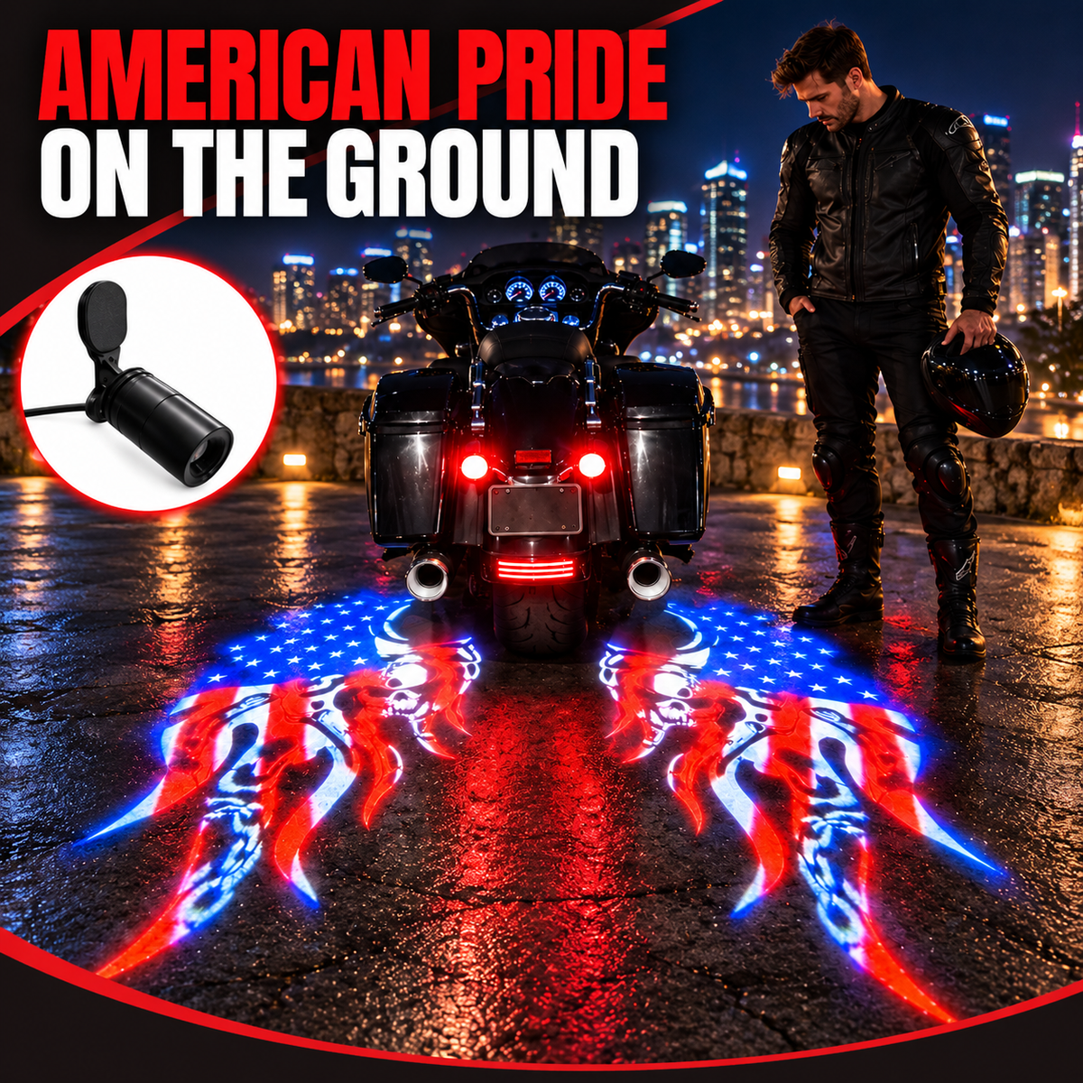 🏍️Patriotic Eagle Motorcycle Ground Projection Light – Ride with American Pride