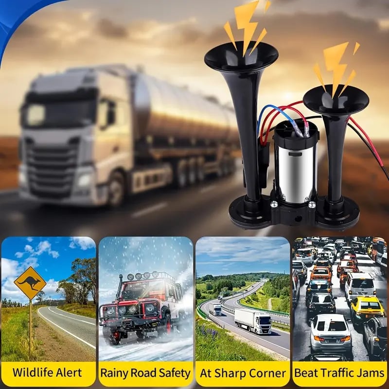 📢2026 Upgraded 150dB Super Loud 12V Dual Air Horn Kit ⚡